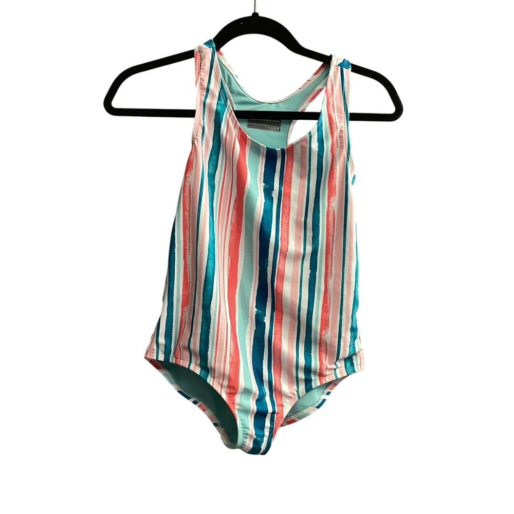 Eddie Bauer Kids Swimsuit Striped Racerback One Piece Swimwear L‎ (14/16)